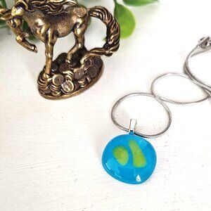 Sculptured bright colorful pendant OOAK handmade fused glass jewelry + necklace
